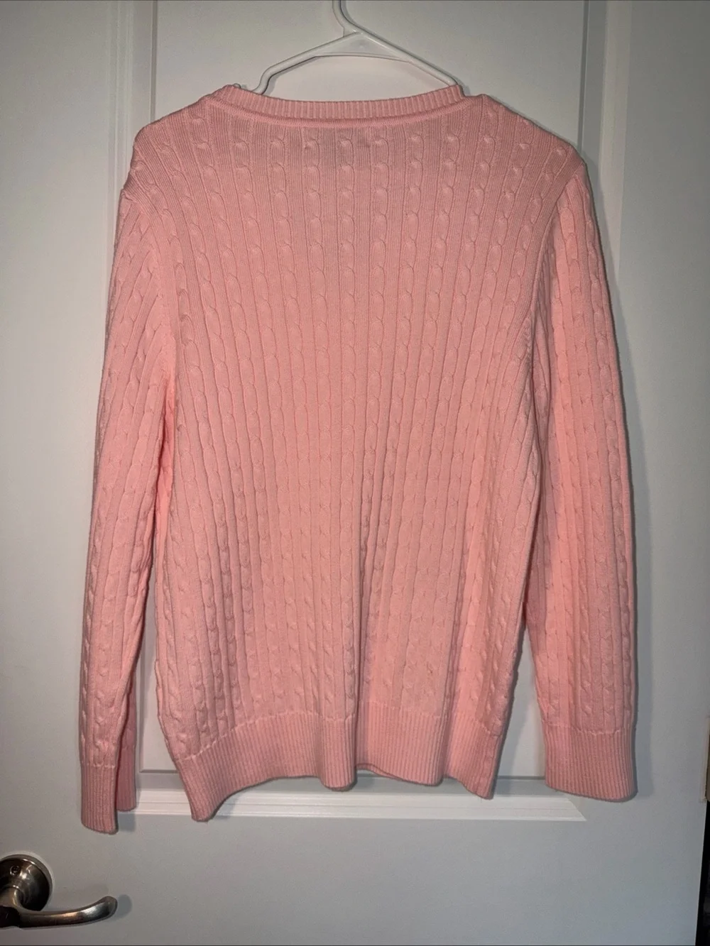 Karen Scott Bubblegum Pink V-Neck Cable Knit Sweater